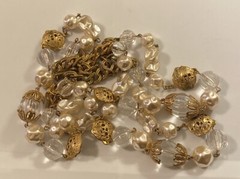 Vtg Miriam Haskell Signed Faux Pearl Lucite Ornate Russian Gold Beaded Necklace
