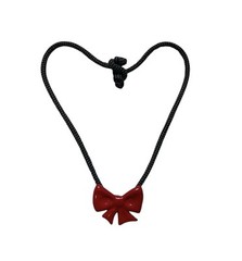 Vintage flying colors signed ceramic red bow Black Cord necklace