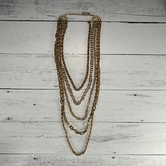 Vintage Gold Tone Multi Strand Chain Necklace 1980s-1990s Costume Jewelry