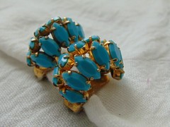 vintage double sided prong set Turquoise blue glass marquis cut stones clip ons