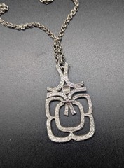 Vintage ROGET Brushed Silver Tone MCM Necklace Pendant 29 in