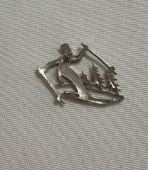 VTG Sterling Silver Turquoise Ski Skier Pin Snow Trees Winter Holiday Skiing