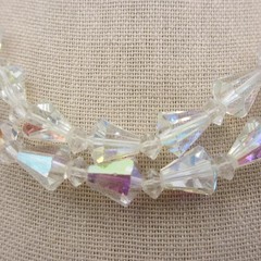 Vintage AB Rhinestone Necklace 2 Strand Choker Collar 15 Inch