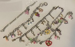 Vintage Charm Bracelets 5pc Layered Collection Silver Tone Chains 100+ grams