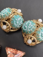 Vintage Clip On Earrings Lot 6 Sets Gold Tone Glass Acrylic 1 Signed Coro