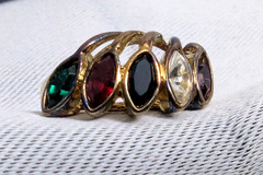VTG Designer Lind 14K Gold Plate H.G.E. 5 Birthstones Ring Gemstones – Size 7