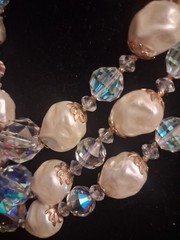 Miriam Haskell 30s AB Crystal Pearl 3 Strand Necklace
