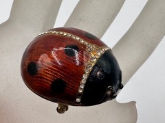 STERLING SILVER RED ENAMEL LADYBUG SIGNED MMA ART MUSEUM GLASS BROOCH PENDANT