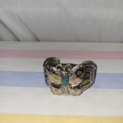 VINTAGE Bell Trading Post Nickel Silver Turquoise Butterfly 6 3/4″ Cuff Bracelet