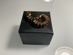 VINTAGE CHRISTIAN DIOR RUBY STONE HALF HOOP GOLD TONE PIERCED EARRINGS
