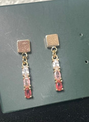 Vintage 1” dangle earrings Gold Filled oval pink topaz crystal artisan handmade