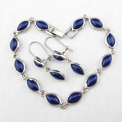Retro Liz Claiborne Navy Blue Lucite 7.5″ Bracelet 1.25″ Earring Set Silver Tone