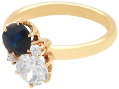Antique 0.78Ct Sapphire and 0.88Ct Diamond, 14k Yellow Gold Ring Circa 1910