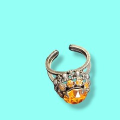 Vtg Antique Dinner Cocktail Open Band Ring Orange Glass Stones Sz 7