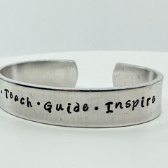 VTG Inspirational Silver Tone “Love Teach Guide Inspire” Engraved Cuff Bracelet