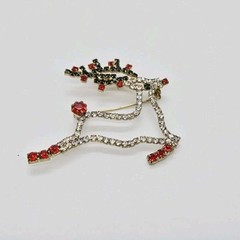 Reindeer Brooch Deer Pin Crystal Gold tone Christmas Holiday Gift Flying Vtg #5
