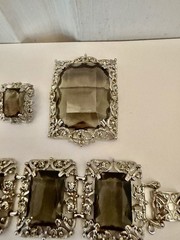 1962 Sarah Coventry Celebrity Smoky Rhinestone Bracelet Brooch Earrings Set
