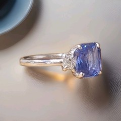 Vintage 14k White Gold Engagement Ring 2.75ct.Natural Blue Sapphire Radiant GIA