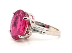 GIA Rubellite Diamond Ring 7.66ct Original 1930-1950 Red Tourmaline White Gold