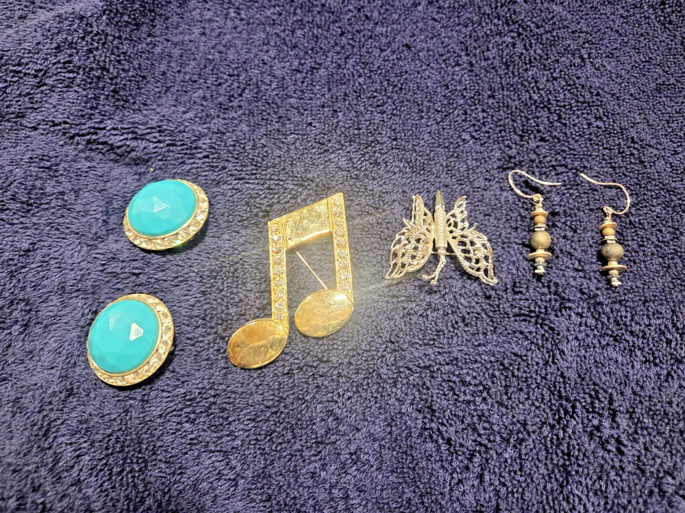 Vintage Costume Jewelry Brooch & Earring Lot 6 Pieces , Estate Find