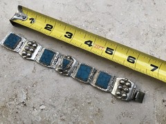 ✨🏜️VTG STAMPED TAXCO STERLING SILVER Turquoise Panel STATEMENT Bracelet Estate