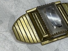 Art Deco gold-tone Etched Glass Fur Clip, Dress Clip or Brooch with C closure