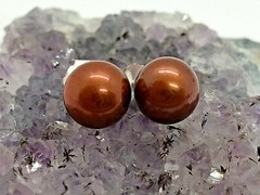 MO Vintage Sterling Silver 6mm Brown Pearl Stud Earrings 0.6 Grams