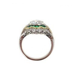 Art Deco Style 2.90 Ct Lab-Created Diamond & Emerald Wedding Ring In 925 Silver