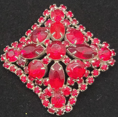 Vtg Red Rhinestone Brooch Possibly by D&E / Juliana