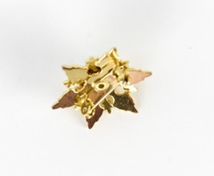 Vintage Snowflake Brooch Aqua Blue Gold Tone Beaded Rhinestone Lapel Pin