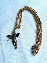 Vintage Gold Tone Necklace 12 Inches & Angel Charm – As Pictured –