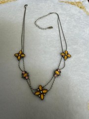 1928 Yellow Floral Rhinestone Station Necklace 16″ + 3″ Extender
