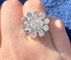 Women Silver Fashion Ring Adjustable band Flower Rhinestone FITS ALL Jewelry
