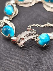 Vintage Sorrento Bracelet Sterling 925 Filigree & Larimar Stones 7″