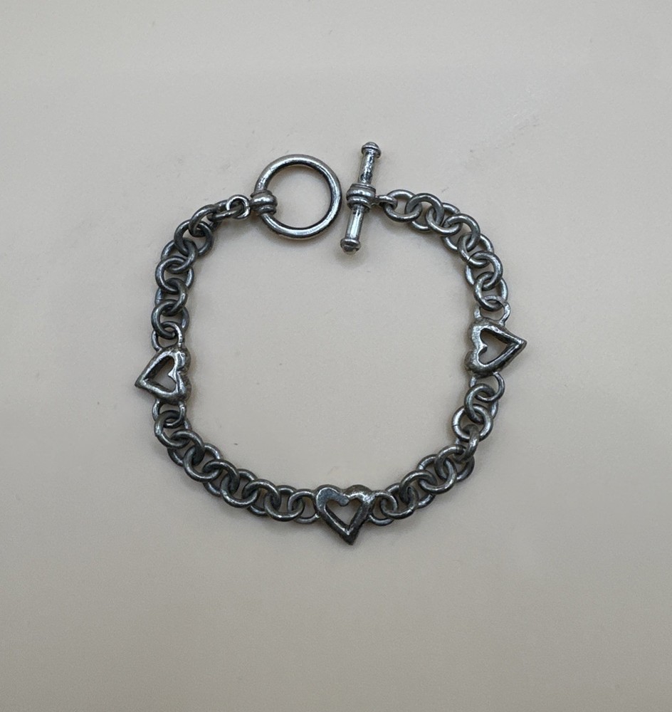 925 Sterling Silver Link Chain Bracelet With Triple Heart Charm