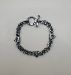 925 Sterling Silver Link Chain Bracelet With Triple Heart Charm