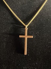 Gold Tone Textured Cross Charm Pendant Necklace Curb Chain Lobster 18in