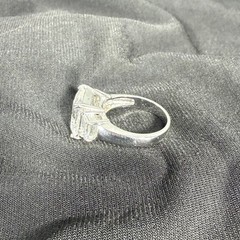 Vtg Y2K 925 Silver Emerald Cut Sz 8.25 CZ Trilogy 3 Stone Ring Hollywood Glam