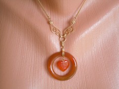 Necklace Pendant Ring Heart Carnelian 12.1 G/39 Cm