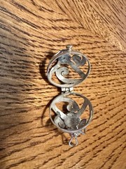 Vintage Brass Harmony Ball Swirled Silver Cage Angel Chime Blue Stone Pendant