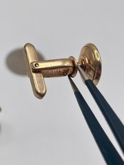 Vintage Gold Tone Black Mother of Pearl Hickok Cufflinks Round Iridescent Shell