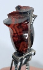 Vintage Baltic Amber Carved Rose Sterling Stem Pin Brooch, Unmarked 2.25in Long