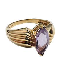 Vintage 14k Gold Amethyst 2ct Marquise Ring Chevron Band Size 8.75 , 3.8g