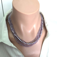 Vintage Sterling Silver Purple Dyed Freshwater Pearls Amethyst Necklace 18″ L