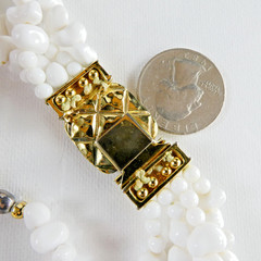 Vintage White Multi Strand Necklace Silver & Gold Spacers Ornate Clasp