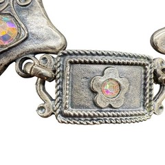 Vtg AVGAD Bracelet Hammered Iridescent Crystal Floral Rectangular Panels