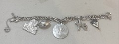 Vintage Monet Silver Tone Charm Bracelet 7.5” Multiple Charms ( 2 Of Them Monet)