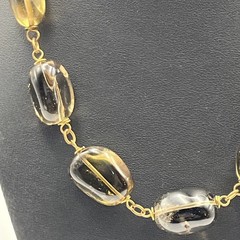 Vintage Smoky Quartz Quartz Stone Necklace On Antiqued Brass Tone Link Chain