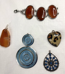 Costume Jewelry Lot Of 4 Necklace Pendants Metal Resin Partial Bracelet