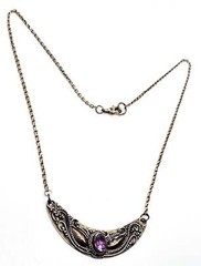Amethyst Bali Balinese purple sterling silver gold vintage statement necklace